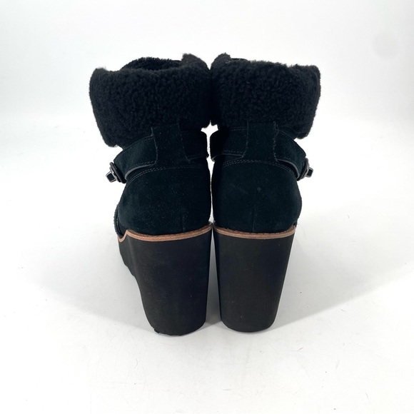COACH Kenna Shearling Suede Black Buckle Leather Wedge Ankle Platform Boot - Picture 5 of 8